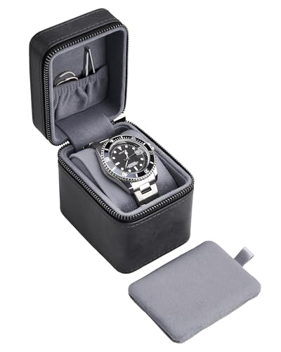 ProCase Single Watch Travel Case for Men, Portable Watch Holder -Darkgray | PU Leather, Compact Small Travel Carrying Box, Storage Case for Luxury Watches & Smartwatches with Jewelry Compartment - color: Darkgray