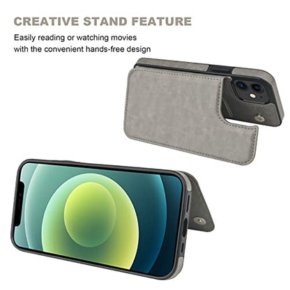 ONETOP for iPhone 12 & iPhone 12 Pro Wallet Case with Card Holder,Gray | Kickstand,ID/Cash Holder,Case Wallet with Card Slots,Double Magnetic Clasp,Durable PU Leather Shockproof Cover for Women Men - color: Gray