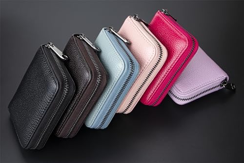 Suweibuke Genuine Leather Credit Card Holder Zipper Wallet RFID Blocking Secure Card Case ID Case Organizer (Black Green) - color: Black Green