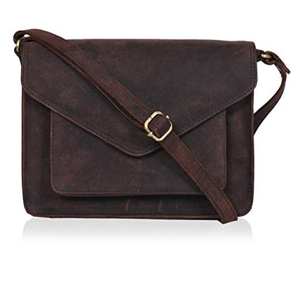Ozora Genuine Leather Crossbody Purse for Women, Shoulder Bag - color: Brown Hunter