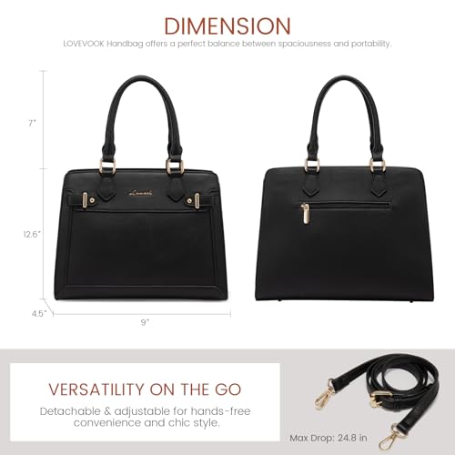 LOVEVOOK Purses and Handbags for Women, Tote Shoulder Bag Satchel Purse and PU Leather Top Handle for ladies - color: Black-s
