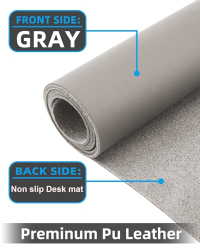 Leather Desk Pad Protector, Large Office Mat & Mouse Pad, Non-Slip Laptop Desk Blotter, Waterproof Writing Pad (Light Grey, 48" x 24") - color: Light Grey, size: 48" x 24"