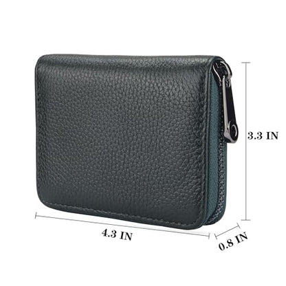 Suweibuke Genuine Leather Credit Card Holder Zipper Wallet RFID Blocking Secure Card Case ID Case Organizer (Black Green) - color: Black Green