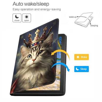 Case for Samsung Galaxy Tab S10 Lite/ S10 FE/ S9 FE 5G 10.9 Inch/ S9 11 Inch, Adjustable Stand Auto Wake/Sleep Smart Leather Cover, Cat Wearing Crown - color: Cat Wearing Crown
