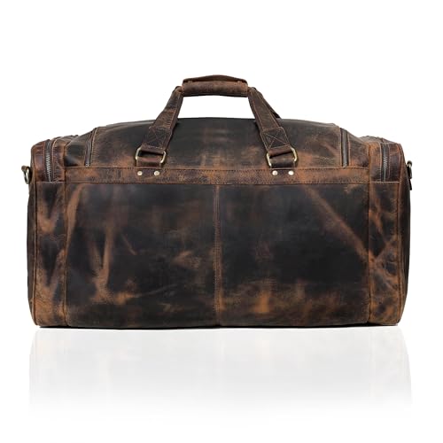 Large 24 inch duffel bags for men holdall leather travel Duffel bag overnight gym sports weekend Duffle bag (Dark Brown, 24" Large)