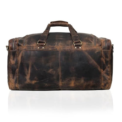 Large 24 inch duffel bags for men holdall leather travel Duffel bag overnight gym sports weekend Duffle bag (Dark Brown, 24" Large)