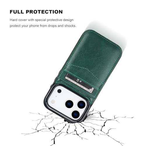 KIHUWEY for iPhone 17 Pro Wallet Case Card Holder Kickstand, Dark Green - color: Dark Green