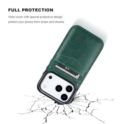 KIHUWEY for iPhone 17 Pro Wallet Case Card Holder Kickstand, Dark Green - color: Dark Green