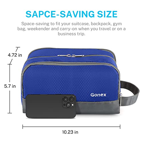 Gonex Travel Toiletry Bag for Men, Water Resistant Dopp Kit for Toiletries | Lightweight Nylon Shaving Bag, Multi Compartments, SBS Zippers, Side Handle, Perfect for Weekend Travel, Blue - color: Blue