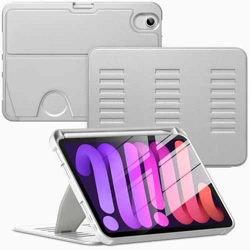 Case for iPad mini 7 (A17 Pro) and iPad mini 6,Multiple Angles Magnetic Stand Cover,Shockproof Soft Back,Pencil Holder,and Auto Sleep/Wake,Gray - color: Gray