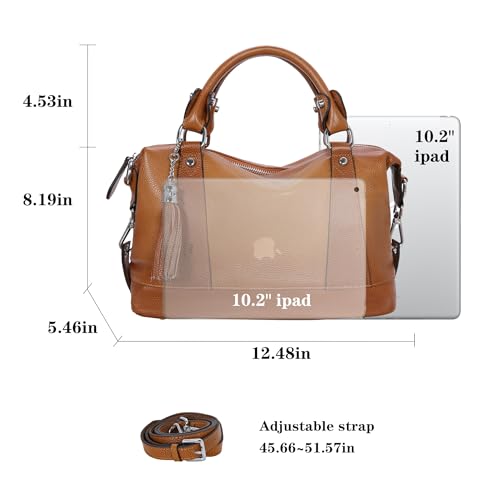 HESHE Genuine Leather Purse for Women Satchel Tote Bags Shoulder Handbags - color: Sorrel