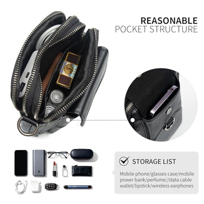 Genuine Leather Small Crossbody Messenger Phone Bag for men's - color: Black-1