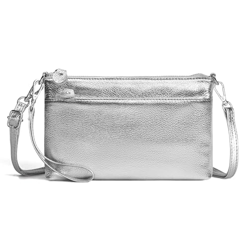 befen Genuine Leather Wristlet Clutch Wallet Purses with RFID Blocking - color: Silver