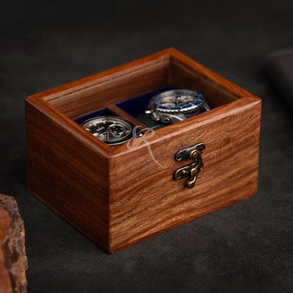 Handmade Mens watch box, Watch display case, Indian Rosewood single watch box case organizer for men, Velvet lining glass lid, Solid Gift for Him | Made for Special Events (DOUBLE SLOT) - size: DOUBLE SLOT