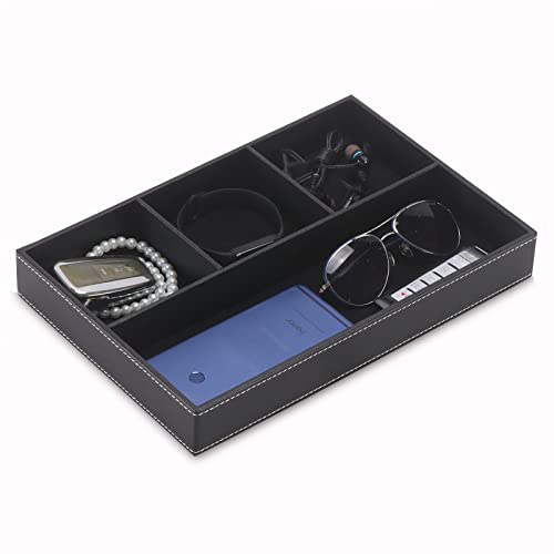 Desktop Glove Box, Nightstand or Dresser Organizer, Valet Tray, Entry Table Organizer, Dresser Storage Box,PU Leather Drawer Storage Decorative Trays. - color: black