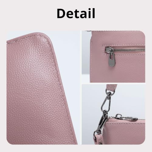 Bveyzi Genuine Leather Wristlet Purses for Women, Envelope Clutch Wallet Small Crossbody Bags for Dressy Evening - color: Dusty Rose