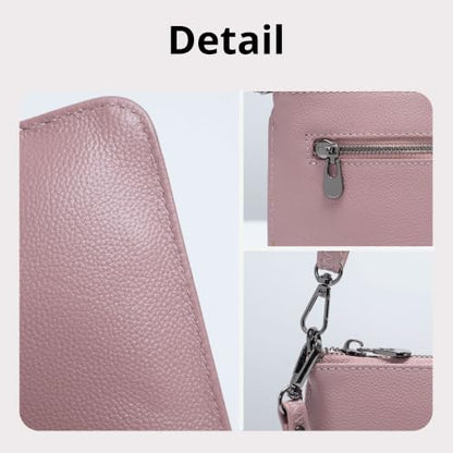 Bveyzi Genuine Leather Wristlet Purses for Women, Envelope Clutch Wallet Small Crossbody Bags for Dressy Evening - color: Dusty Rose