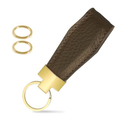 Genuine Leather Keychain for Car Home Key Ring Strap Holder Lanyard Women Men - color: Khaki-a