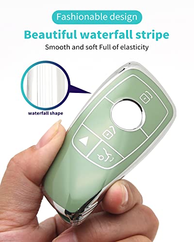 For Mercedes Benz Key cover & Key chain accessories (Green set) | Advanced soft TPU key Case is compatible with C E R S G S CLS CLK GLC ML GLE GLS SL SLR Maybach AMG Smart Remote Key - color: Key Case + Sheepskin Metal Key Chain(green)