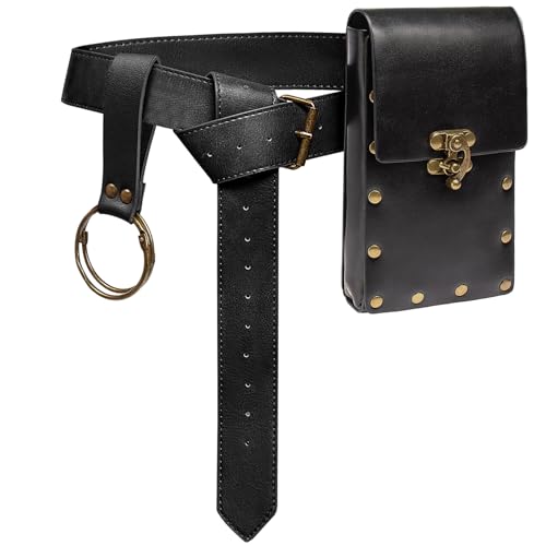 Belt Pouch Waist Bag Fanny Pack Steampunk Phone Holder Medieval Bag Leather Belt Renaissance Cosplay Costume Accessories (1-Balck) - color: 1-Balck