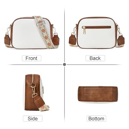 GOIACII Top-Handle Crossbody Bags for Women Soft Leather Trendy Purse Circle Handbags Small - color: D03 White and Brown