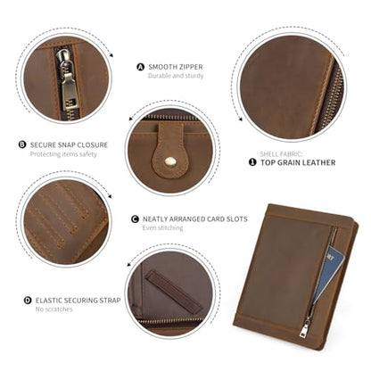 Genuine Leather Portfolio with Zipper for Men/Women, Padfolio Business Resume A4/Pad, Folder Organizer, with Document Pocket, ID Window, Card Slots, Pen Holders (Brown) - color: Brown