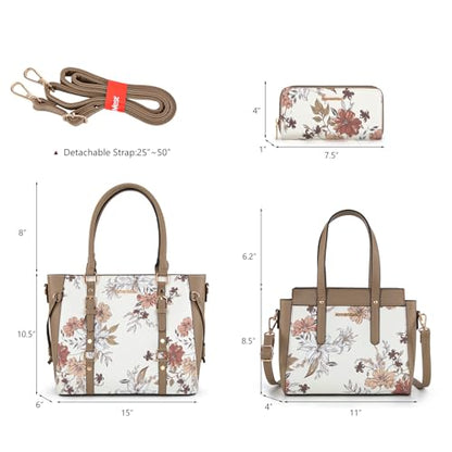 Montana West 3PCS Purses for Women Tote Bag and Wallet Set Shoulder Satchel Handbags - color: Flower Khaki