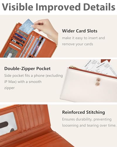 Women's Slim Wallet,Thin RFID Card Holder with Zipper Pocket | 12 Slot Wallet Organizer, Large Capacity, Vegan Leather, Coin Purse, Cash Compartment, Travel Wallet, Women Gift - color: Beige＆Brown, size: Bifold