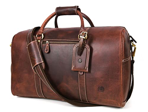 Leather Travel Duffel Bag | Gym Sports Bag Airplane Luggage Carry-On Bag | Gift for Father's Day By Aaron Leather Goods - color: Chestnut