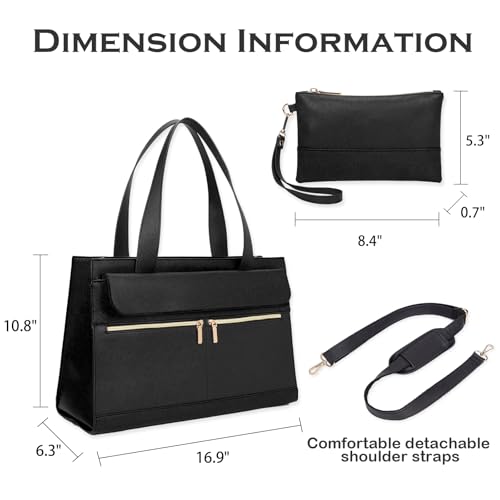 Laptop Bag for Women 15.6 Inch, Professional Tote Briefcase Purse, Eco-friendly Leather Teacher Bag Work Bag for Business - color: Black