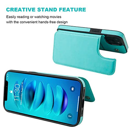 ONETOP for iPhone 14 Wallet Case with Credit Card Holder,LightBlue | Kickstand,ID/Cash Holder,Case Wallet with Card Slots,Double Magnetic Clasp,Durable PU Leather Shockproof Cover for Women Men - color: Light Blue