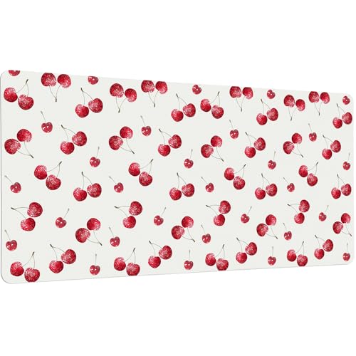 Cherries Desk Mat, Cute Extended Gaming Keyboard Mouse Pad, Large Office Desk Cover Mat Pad Deskmat, Non-Slip Leather Home Office Desk Mat Protector 23.6"x11.8" - color: Cherry, size: S(23.6×11.8 inch)