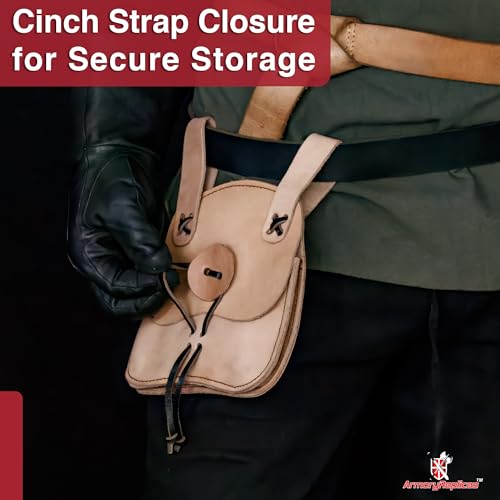 Medieval Leather Sporran Pouch – Durable 5oz Leather with Sinch Loop Closure for Cosplay, Fairs, Reenactments & Outdoor Activities – Fits Belts up to 2.125" - color: Natural
