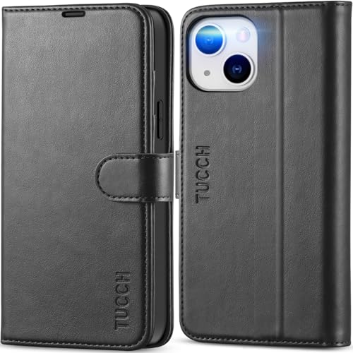 TUCCH Wallet Case for iPhone 13 Mini (5.4") 2021, 3 Card Holders, Black | RFID Blocking, Viewing Stand, Shockproof TPU Shell, PU Leather, Magnetic Closure, Protective Folio Flip Cover - color: Black