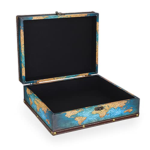 ELLDOO Decorative Treasure Chest Box, Wooden + PU Leather Storage Box for Jewelry Trinkets Photos, Rectangular Keepsakes box for Girls Women Gifts, Green Map Pattern - color: Green Map Pattern