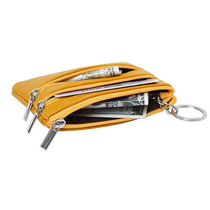 Women Genuine Leather Coin Purse Small Keychain Change Wallet - color: Yellow