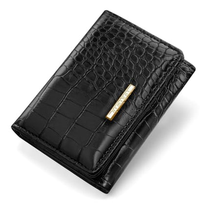 Crocodile Wallets Women Small Luxury Faux Leather Alligator Wallet | Chic RFID Blocking Womens Trifold Credit Card Holder Ladies Mini Purse, Black Croc - color: Black