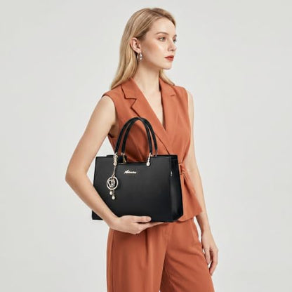 ALARION Purses and Handbags for Women Satchel Purse,PU Leather Tote Bag Crossbody Top Handle Bags with Zipper - color: Gm Black