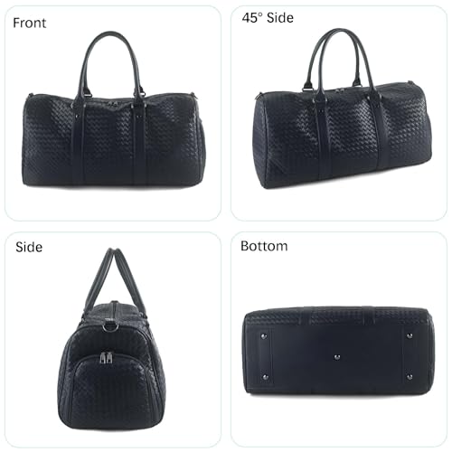 Weekender Bags with Shoe Compartment Travle Carry On Bag (Navy Blue) | Handwoven Duffel for Women with Wet Dry Separation, Beach Tote for Gym Overnight Trip - color: Navy Blue