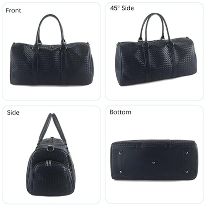 Weekender Bags with Shoe Compartment Travle Carry On Bag (Navy Blue) | Handwoven Duffel for Women with Wet Dry Separation, Beach Tote for Gym Overnight Trip - color: Navy Blue