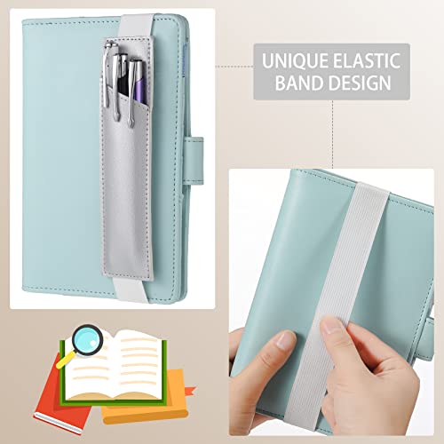 Clabby 4 Pcs Pen Holder for Notebook,Khaki, Gray, Brown, Navy | Elastic Journal Pen Holder, Strap Band PU Leather Pen Sleeve Pouch, for Hardcover Journals Gift, 8-11.5inch - color: Khaki, Gray. Brown, Navy