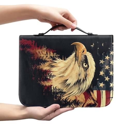 PU Leather Bible Covers for Women Men with Bookmark Carrying Book Case Church Bag Bible Protective with Zippered Pocket,Bald Eagle,X-Large - color: Bald Eagle 3, size: X-Large