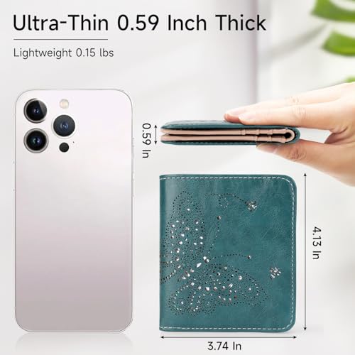 KITEVIUN Small RFID Wallet Women Ultra Thin Slim Womens Wallet Mini Compact Bifold Pocket Ladies Wallets for Women PEACOCK-BLUE - color: 03-PEACOCK-BLUE