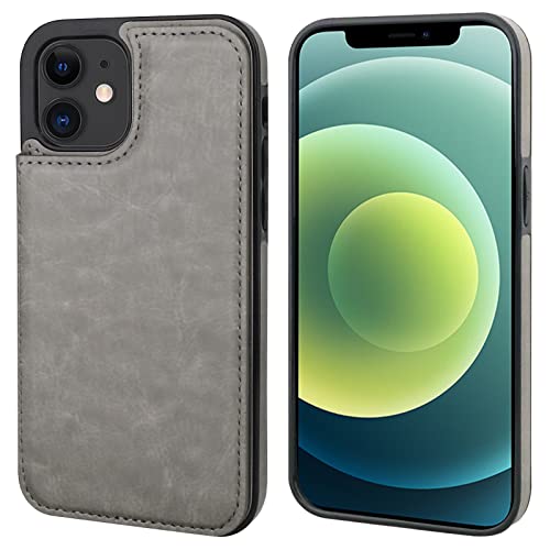 ONETOP for iPhone 12 & iPhone 12 Pro Wallet Case with Card Holder,Gray | Kickstand,ID/Cash Holder,Case Wallet with Card Slots,Double Magnetic Clasp,Durable PU Leather Shockproof Cover for Women Men - color: Gray