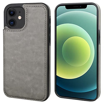 ONETOP for iPhone 12 & iPhone 12 Pro Wallet Case with Card Holder,Gray | Kickstand,ID/Cash Holder,Case Wallet with Card Slots,Double Magnetic Clasp,Durable PU Leather Shockproof Cover for Women Men - color: Gray