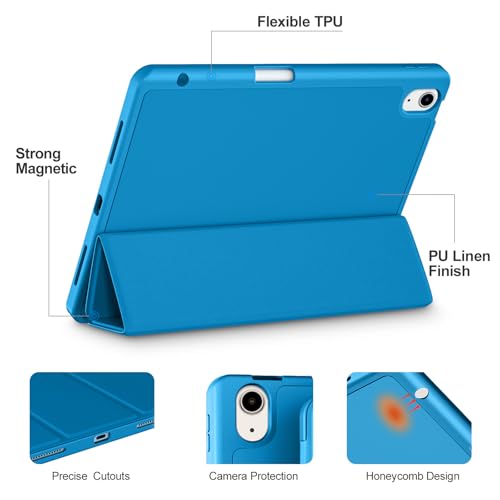 Akkerds for iPad Air 11 Inch Case M4/M3/M2, Air 5th/4th Gen 10.9, LightBlue | With Pencil Holder, for iPad Air Case 2026/2025/2024/2022/2020, Soft TPU Back, Slim Trifold Stand Cover, Auto Sleep/Wake - color: LightBlue