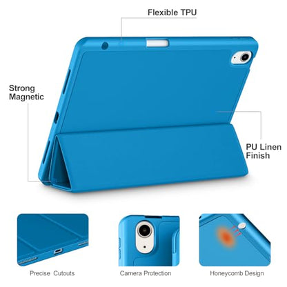 Akkerds for iPad Air 11 Inch Case M4/M3/M2, Air 5th/4th Gen 10.9, LightBlue | With Pencil Holder, for iPad Air Case 2026/2025/2024/2022/2020, Soft TPU Back, Slim Trifold Stand Cover, Auto Sleep/Wake - color: LightBlue
