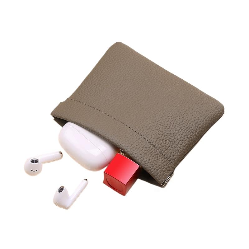 Genuine Leather Squeeze Coin Purse Pouch Change Holder For Men & Women Mini Change Purse Pouch for Pocket, Small Pouch Credit Card Key Headset Lipstick Holder (Grey) - color: Grey