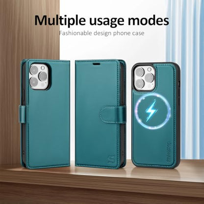 Shieldtop Compatible with Magsafe Magnetic 2 in 1 Detachable iPhone 12 Pro Wallet Case with Card Holder Credit Slots Men Women,PU Leather RFID Blocking Flip Kickstand for Apple 12 6.1",Blue Green - color: Blue Green, size: iPhone 12 - 6.1"/iPhone 12 Pro -