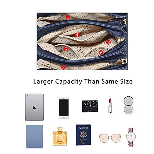 KKXIU Women Purses and Handbags, PU Leather Top Handle Satchel Bag | Removable Long Strap, 3 Zippered Compartments, Crossbody Purse for Ladies, ,Tassel Pendant - color: J-navy